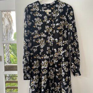 Michael Kors Black Green‎ Floral V Neck Long Sleeve Shirt Mini Dress Size XXS